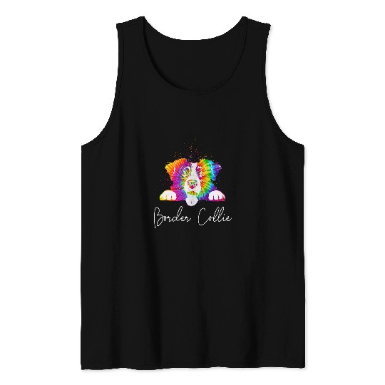 Border Collie Tie Dye Rainbow Dog Lover Tank Tops