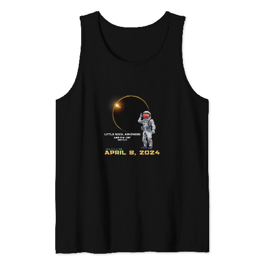 2024 Solar Eclipse Little Rock Arkansas Funny Astronaut Tank Tops