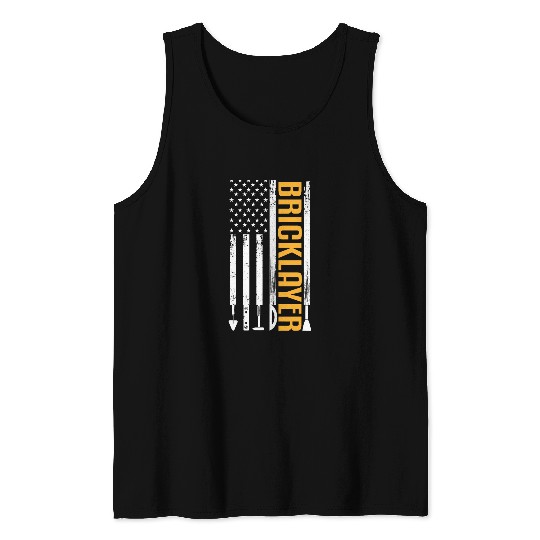 American Flag Patriotic Bricklayer Brick Mason Union Worker Tank Tops
