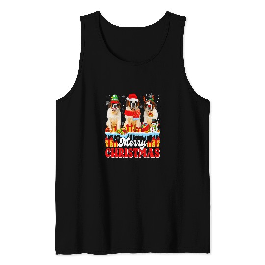 Funny Bernard Dog Reindeer Christmas Light Dog Lover 2 Tank Tops