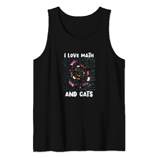 I Love Math And Cats Funny Mathematics Kitten Feline Spiral Tank Tops
