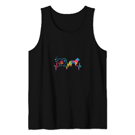 Border Collie Tie Dye Heartbeat Love Dog Funny Tank Tops