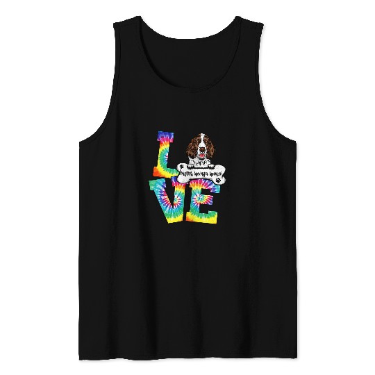 Love English Springer Spaniel Tie Dye Rainbow Dog Lover Tank Tops