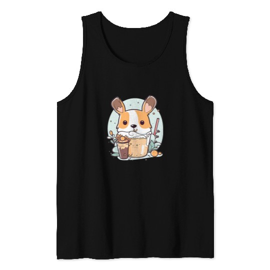Boba Milk Tea Corgi Bobas Welsh Dog Puppy Bubble Tea Kawaii 2 Tank Tops