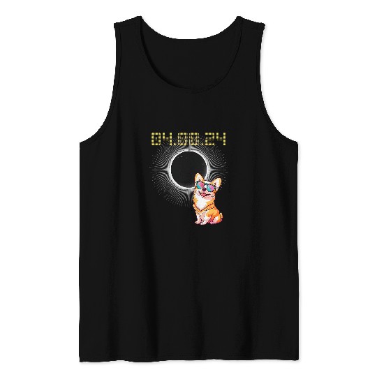 April 8 2024 Total Solar Eclipse Corgi Dog With Sunglasses Tank Tops