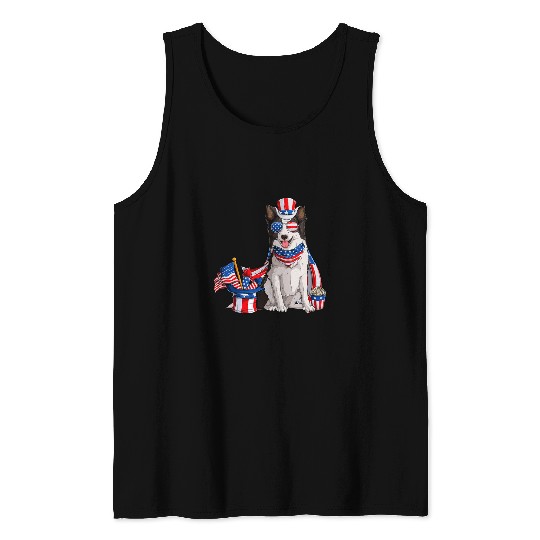 Border Collie 4th July American Flag Costume Patriotic Dog Tank Tops