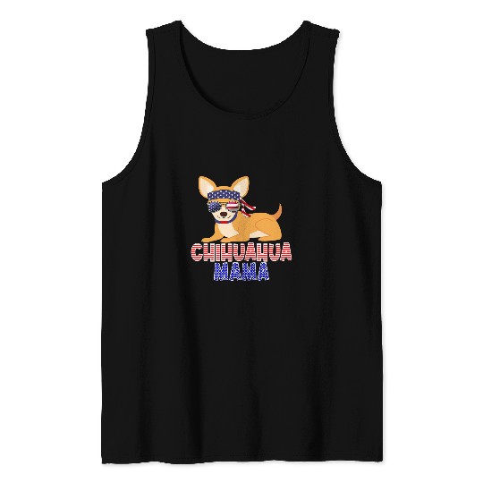Chihuahua for Women with Glasses 4th of July American Flag Tank Tops