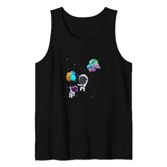 Astronaut Holding Planet Balloons Solar System Space Science Tank Tops