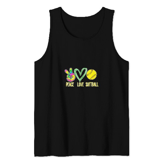 Girl Softball Player Peace Love Softball Motto Tie Dye Tank Tops
