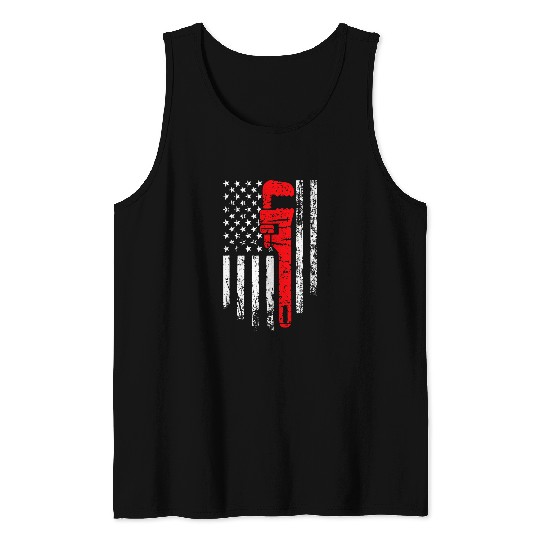 4th of July Funny American Flag Patriotic Plumber Plumbing Tank Tops