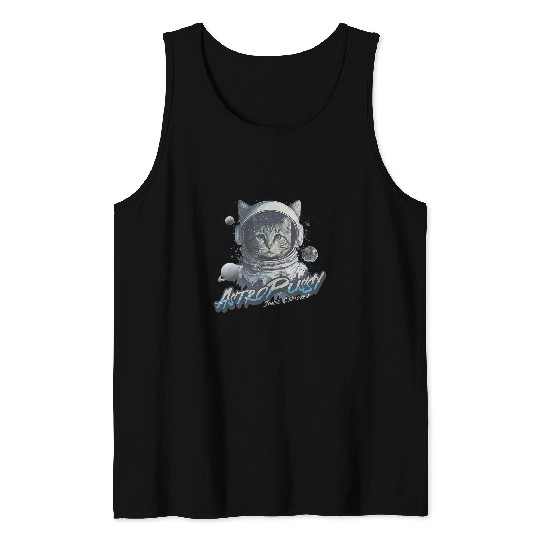 Funny Astro Pussy Cat Astronaut In Space for Men and Women Tank Tops