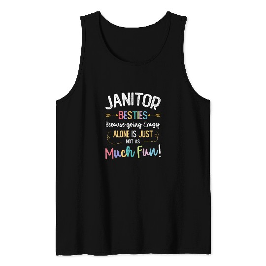 Funny School Custodians Matching Janitor Besties Tank Tops