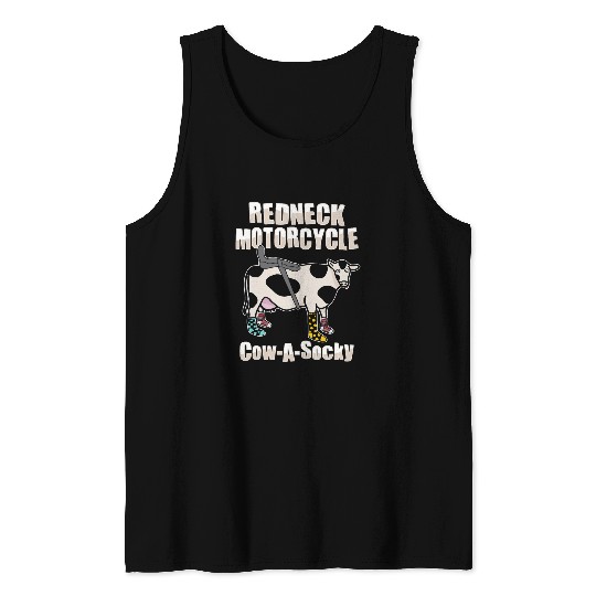 Cow Lover Funny Redneck Joke Design for a Redneck Motorcycle Cow Lover Tank Tops