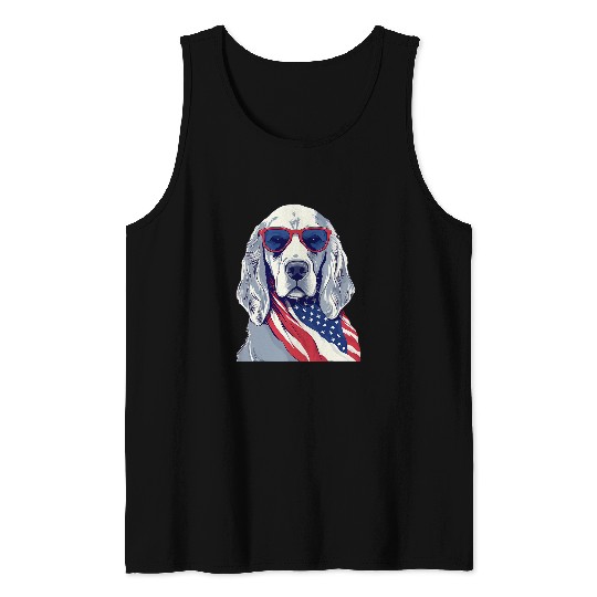 English Setter with USA Flag Independence Day 4th of July Tank Tops