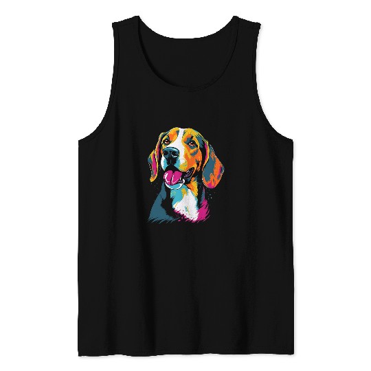 American Foxhound Dog Breed Colorful Puppy Face Black Tank Tops