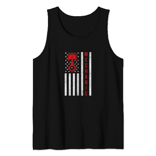 American Flag Piston Muscle Car Patriotic vintages Mechanic Tank Tops