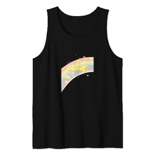 I Love Softball Pastel Rainbow Stars Aesthetic and Yellow Tank Tops