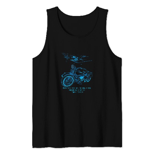 American vintages Classic Motorcycle and P51 Airplane Blue Tank Tops