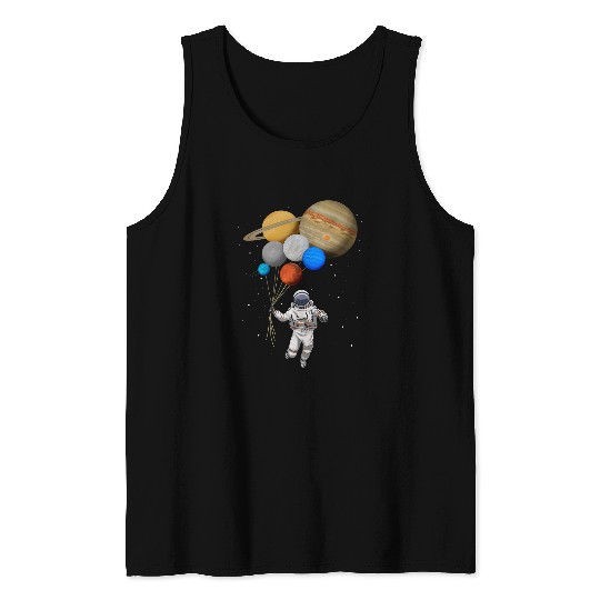 Astronaut Planet Balloons Stars Saturn Jupiter Earth Uranus Tank Tops