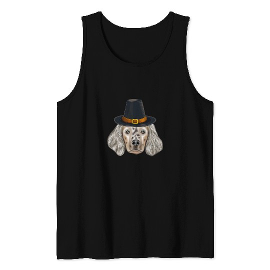 English Setter Wearing Pilgrim Hat Thanksgiving Tank Tops