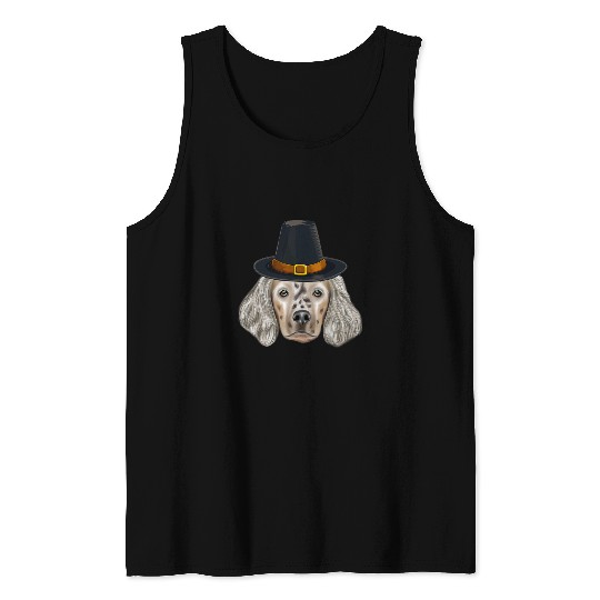 English Setter Wearing Pilgrim Hat Thanksgiving Tank Tops