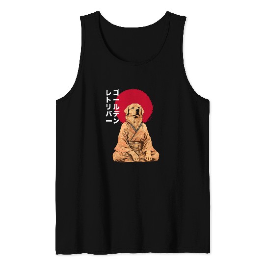 Golden Retriever Dog Meditation Japanese Zen Buddhism Kanji Tank Tops