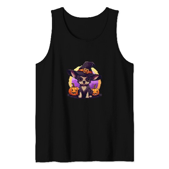 chihuahua halloween dog witch Tank Tops