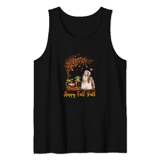 Happy Fall Yall Funny Shih Tzu Dog Autumn Bicycle Tank Tops