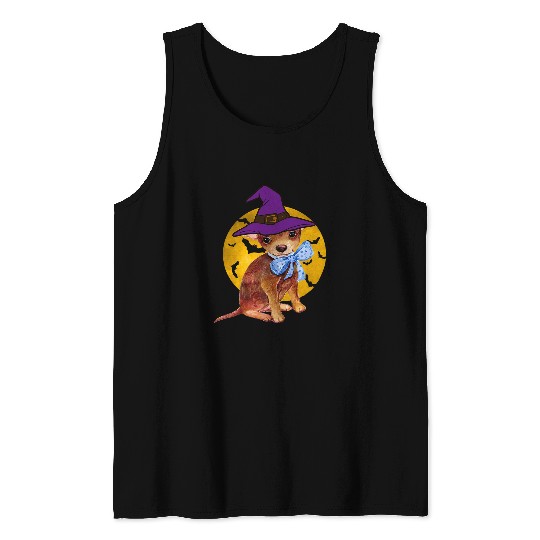 Chihuahua Witch Hat Funny Halloween Dog Lover Tank Tops
