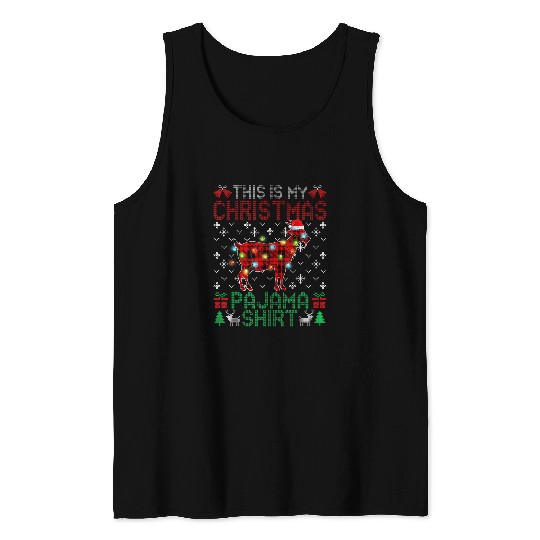 Goats Lover This Is My Christmas Pajama Goats Red Plaid Animals Tank Tops