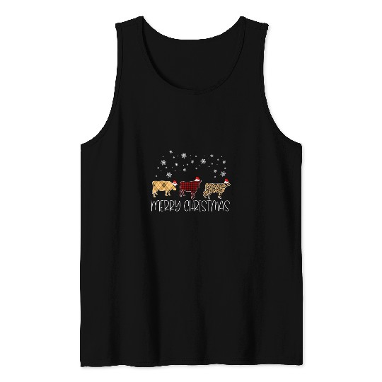 Cow Lover Merry Christmas Cute Plaid Leopard xmass Pajama Farmer Tank Tops
