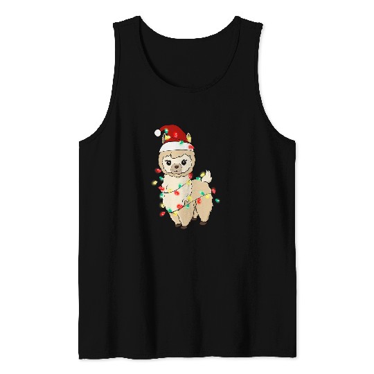 Llama Lover Christmas Animal Llama Fairy Lights Hat Tank Tops