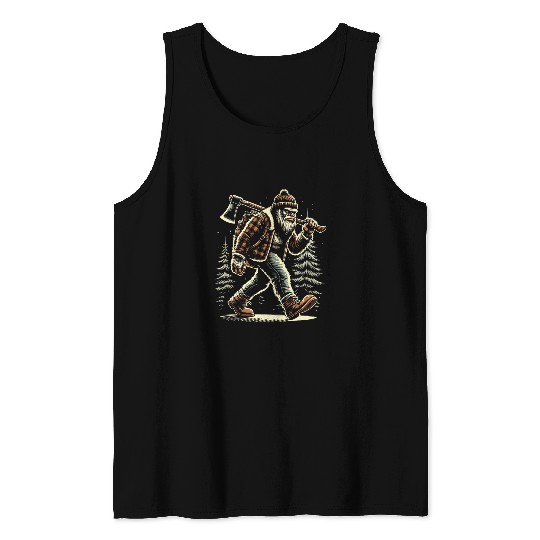 bigfoots Sasquatch Woodworking Lumberjack Retro Logger Print 21 Tank Tops