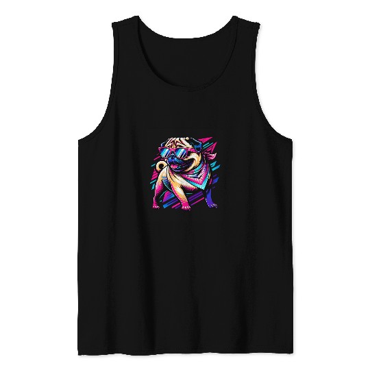 Cool Pug Puppy Dog Lover Retro 80s 90s Tank Tops