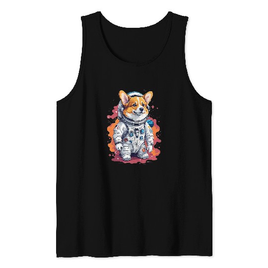 Cute Astronaut Corgi in Space Tank Tops