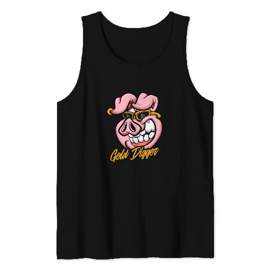Piggy Golden Grave Lovers Pink Pig Tank Tops