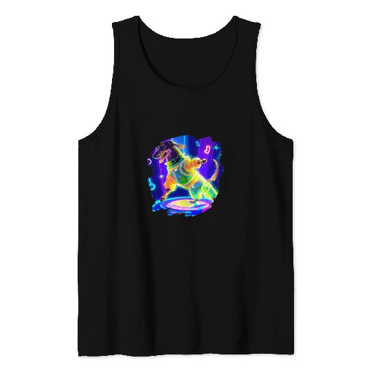 Funny Dachshund Chiweenie Wiener Dog Dancing Retro Dance 2 Tank Tops