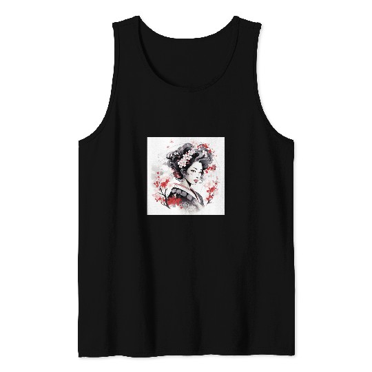 Geishas Japanese Serenity Blossom Vector Tank Tops