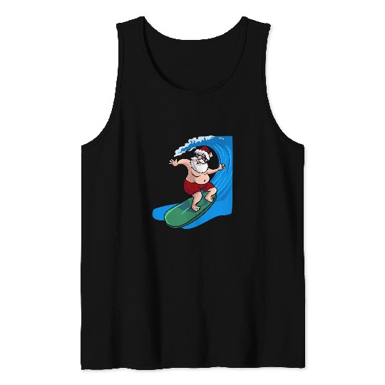 Surf Life Santa Claus Surfer Christmas in July Tank Tops
