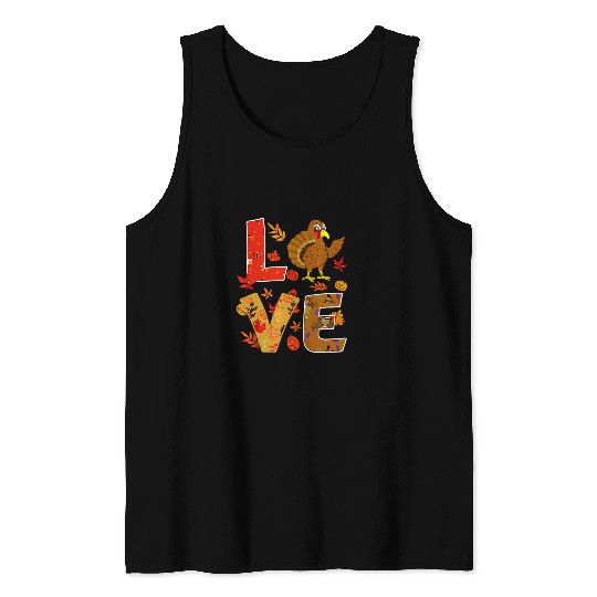 Love Turkey Thanksgiving Happy Fall Yall Autumn Tank Tops