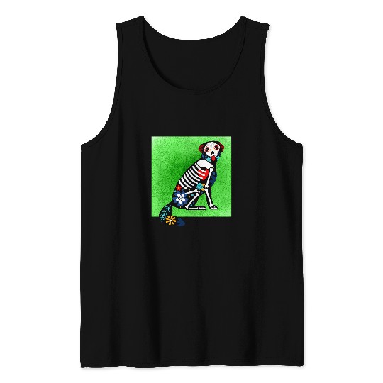 Goldie Sugar Skull Calavera Dia De Los Muertos 2 Golden Retriever Dog Tank Tops