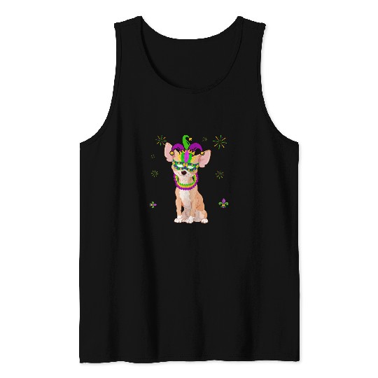 Chihuahua Wearing Jester Hat Cute Mardi Gras Masked Beads Tank Tops