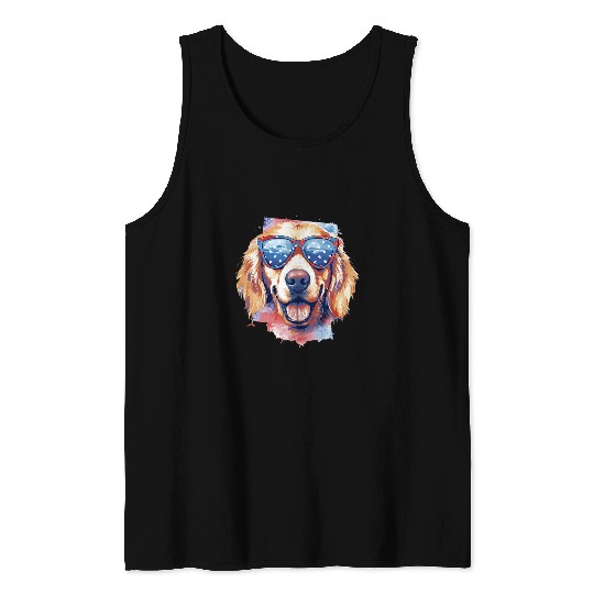Golden Retriever 4th of july patriotic funny dog Tank Tops