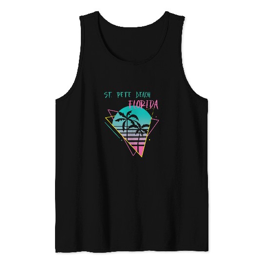 Surf Life Retro St. Pete Beach Florida Palm trees Ocean Surfing Tank Tops