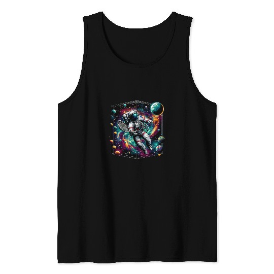 Cool Galaxy Racquetball Player Astronaut on Racquetball Tank Tops
