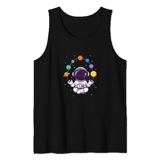 Funny Meditating Yoga Lotus Astronaut Planets Space Cosmos Tank Tops