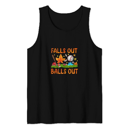 Fall Leaves Falls Out Balls Out Football Autumn Thanksgiving Tank Tops