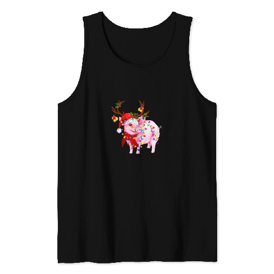 Red buffalo plaids Pig Christmas Pajamas Family Men Women Tank Tops