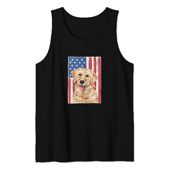 Golden retriever dog for men gift american flag patriotic Tank Tops