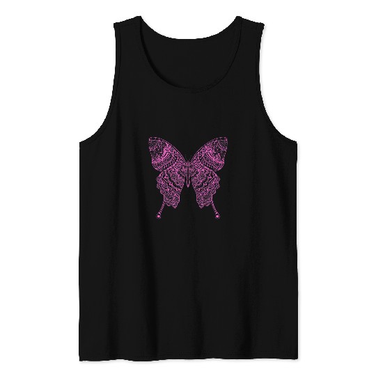 Pink Butterfly Yoga Meditation Mandala New Age Geometric Tank Tops